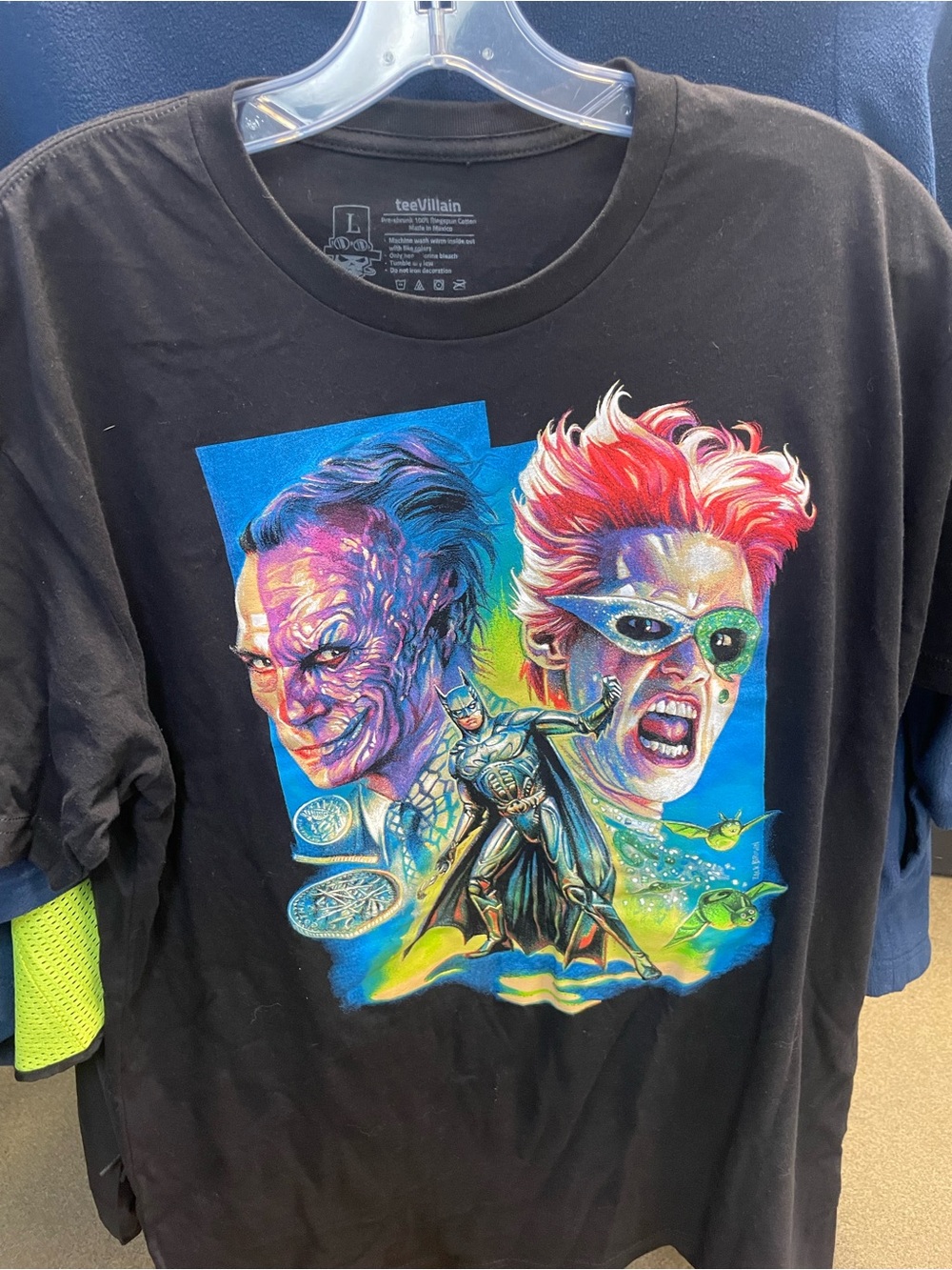 Men's Black Graphic Tee with Colorful Batman & Villain Artwork